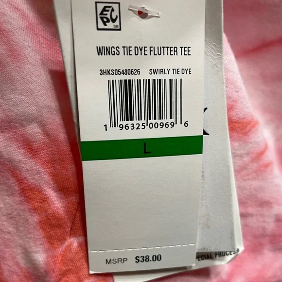 Hurley Wings Tie Dye Flutter Tee - Pink -Size Large - New with Tags - Picture 6 of 8